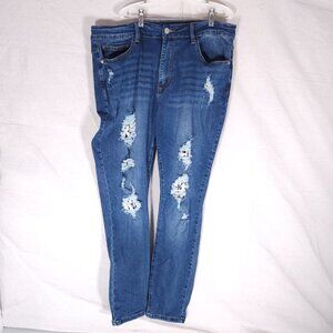 Judy Blue Skinny Jeans 16W Distressed Ripped Lace Patch Stretch Grunge Boho Y2K